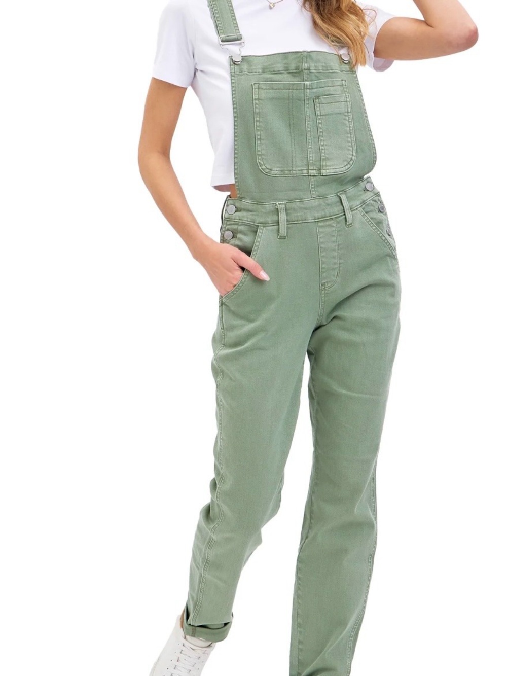 NWT Judy Blue Astrid High Waisted Garment Dyed Overalls Sage Green Size Small